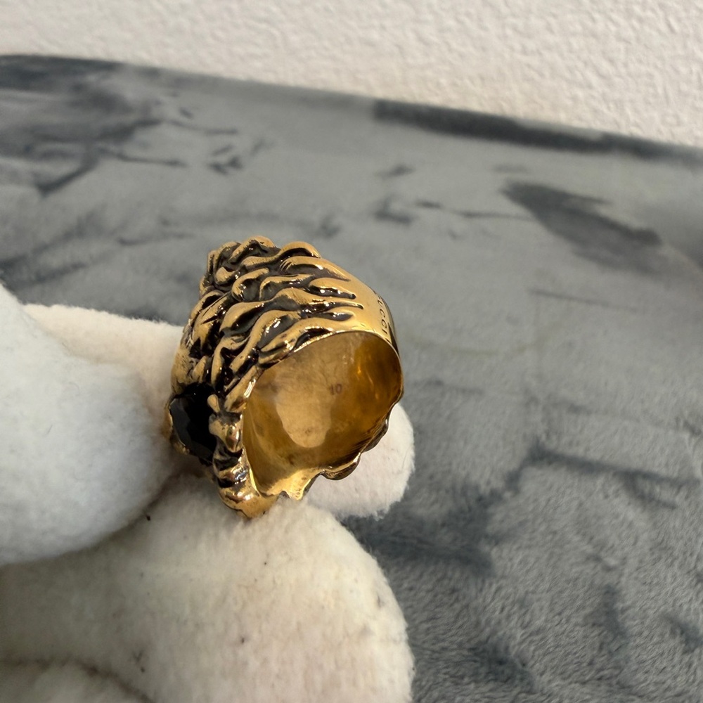 BRAND NEW Gucci Lion Head Bronze Black Crystal Ring Size 10 / X-Small / 5.25 - Picture 2 of 9